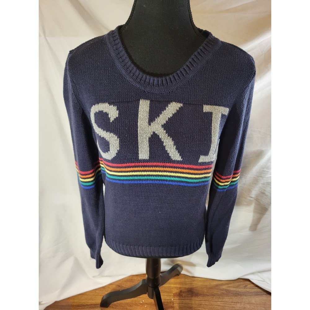 Chaser Size Small Navy Blue Rainbow Ski Sweater